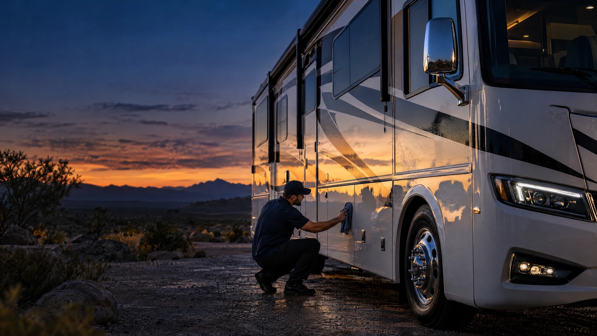 Clean motorhome exterior after a mobile hand wash